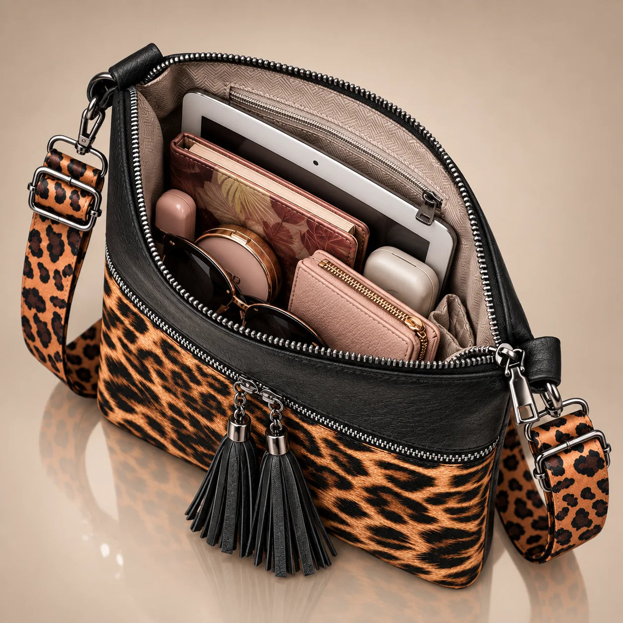 LILIAN LEOPARD TASSEL BAG