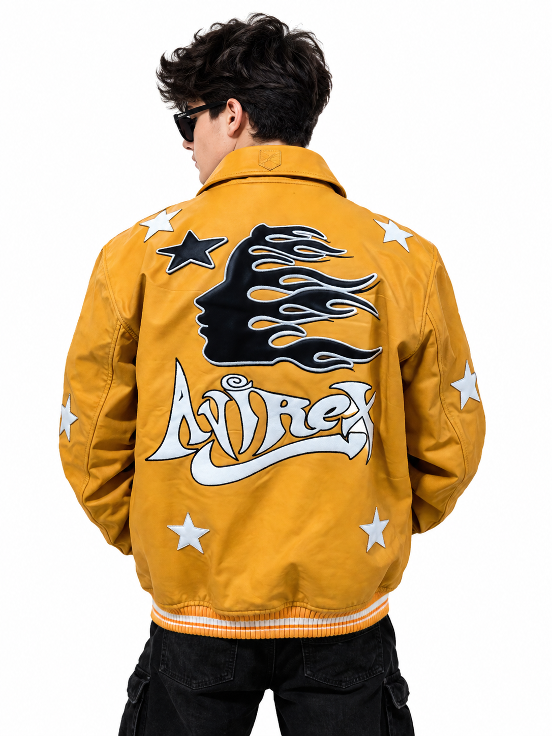 Men’s Yellow Star Graphic Varsity Bomber Jacket