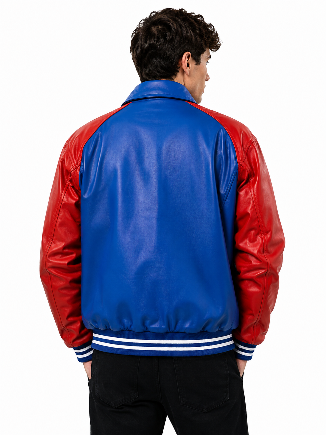 Men’s Blue & Red New York Varsity Leather Jacket