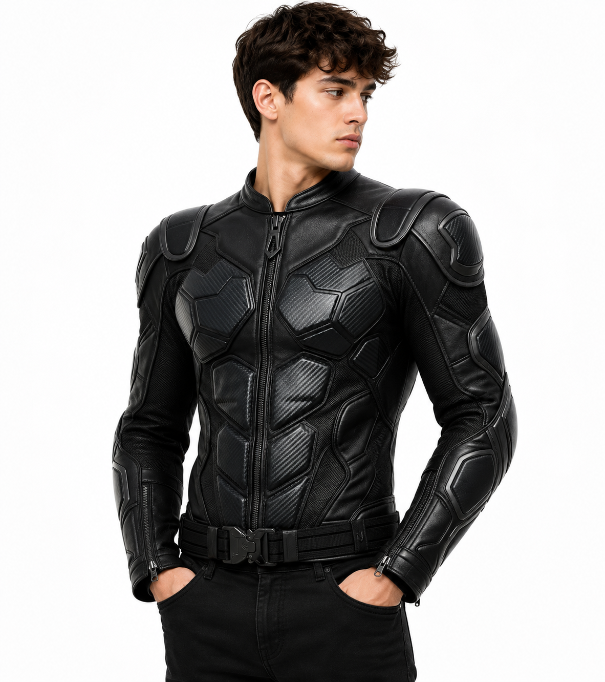 Black Tactical Armored Motorcycle Jacket for Men