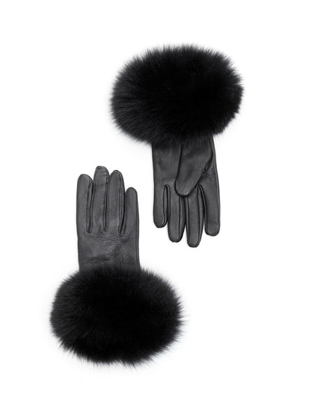Black Fox Fur-Trimmed Gloves