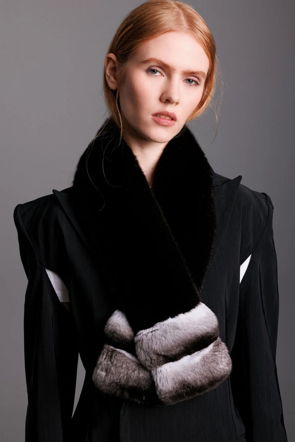 Micah Black Mink & Chinchilla Fur Scarf