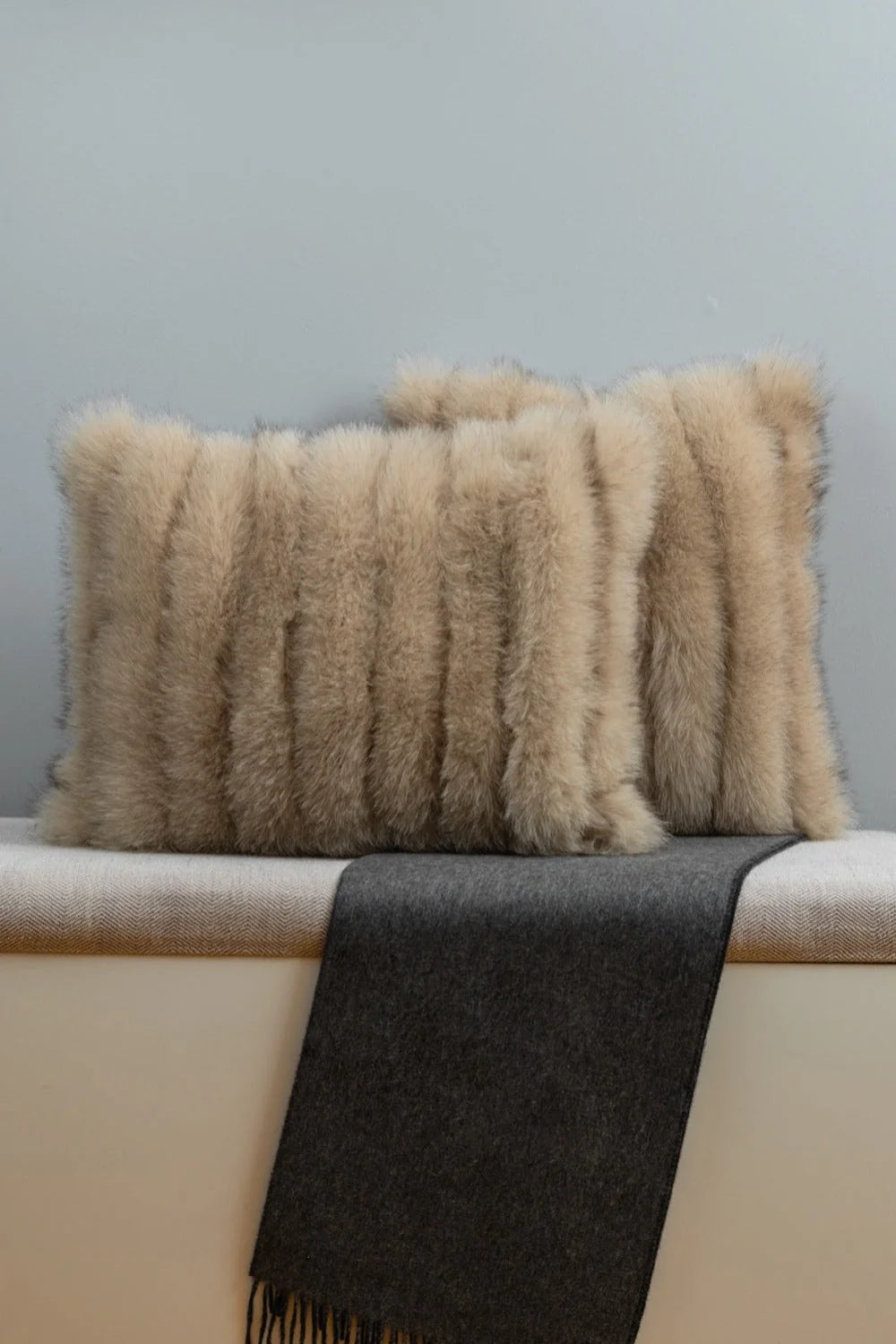Taupe Fox Fur Pillow