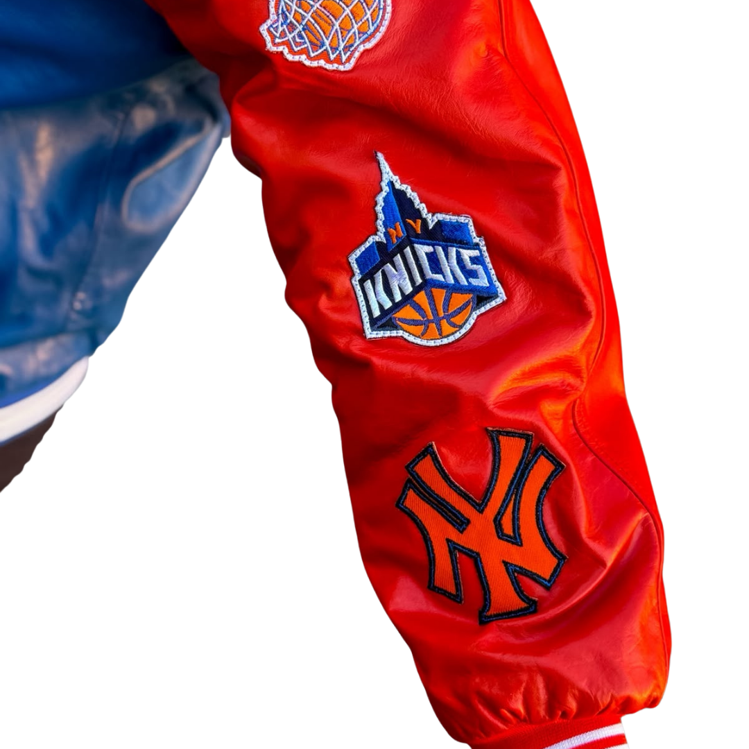 Men’s Blue & Red New York Varsity Leather Jacket
