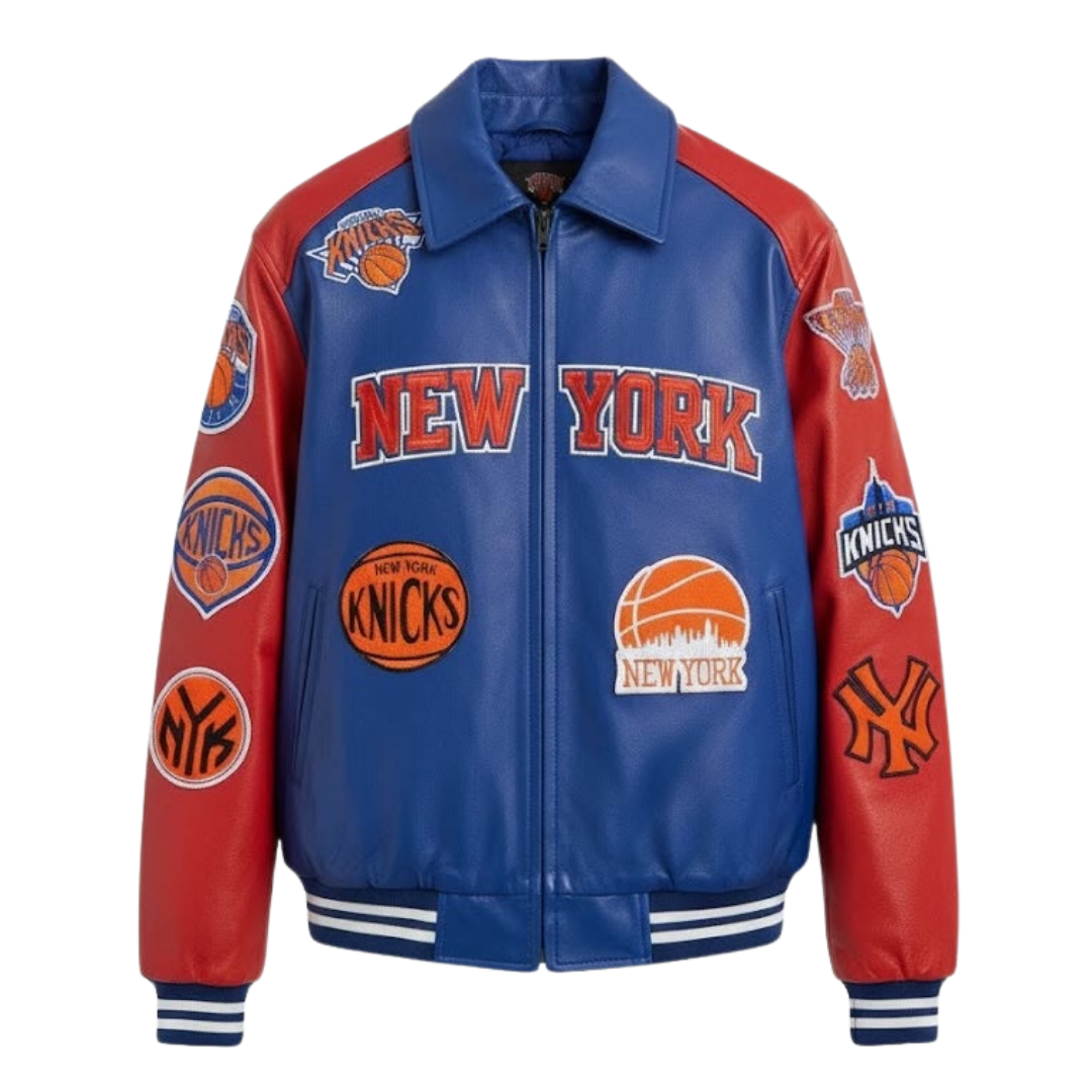 Men’s Blue & Red New York Varsity Leather Jacket