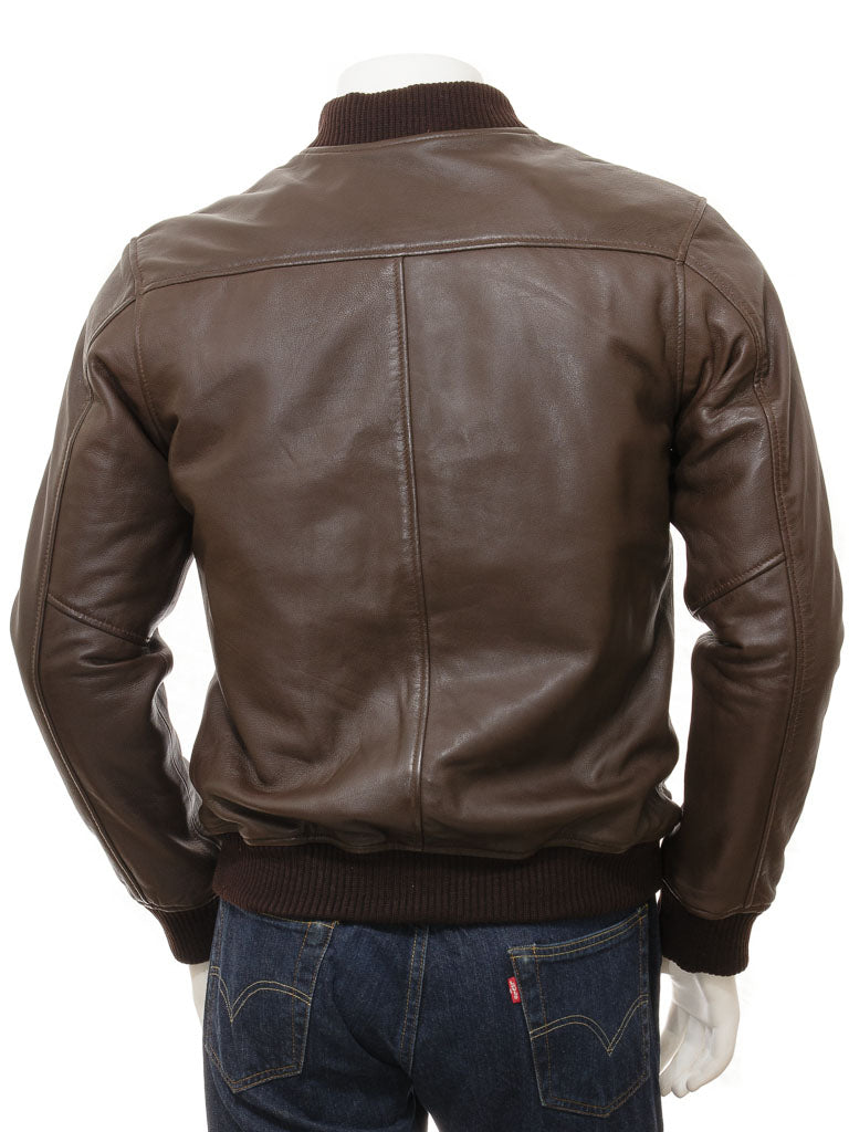 Men's Brown Sheep Nappa Leather MA-1 Bomber Jacket