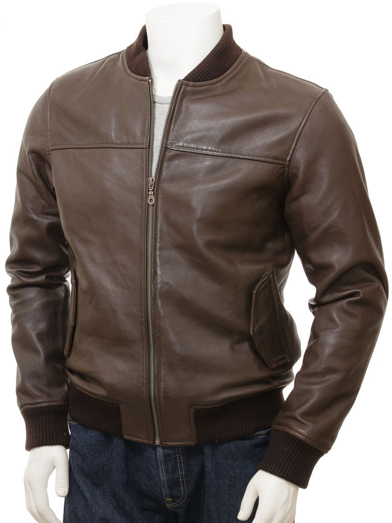 Men's Brown Sheep Nappa Leather MA-1 Bomber Jacket