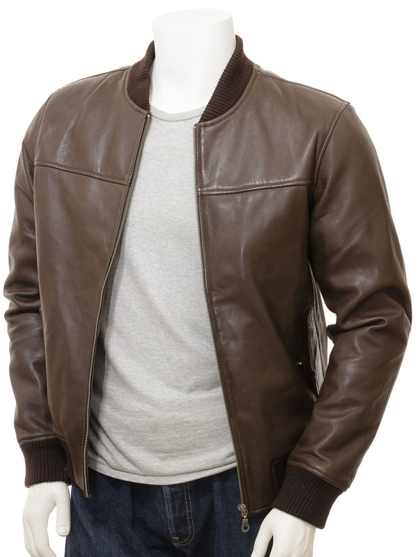 Men's Brown Sheep Nappa Leather MA-1 Bomber Jacket