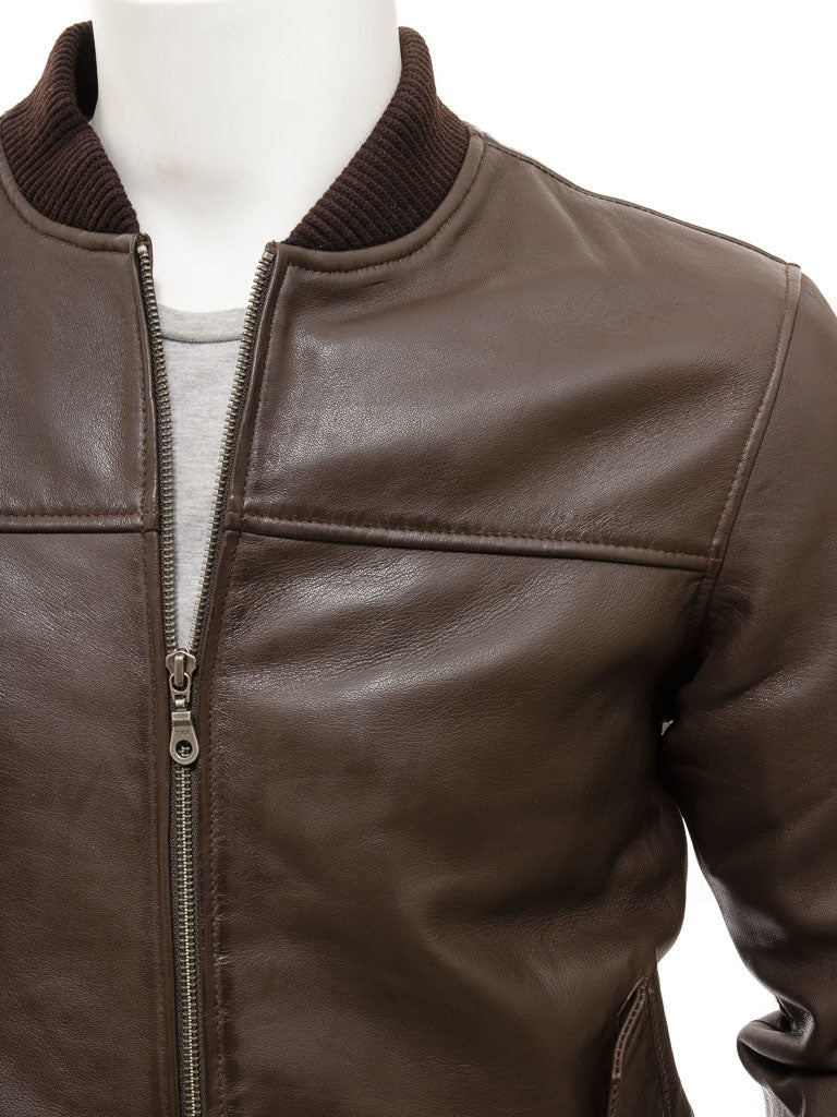Men's Brown Sheep Nappa Leather MA-1 Bomber Jacket