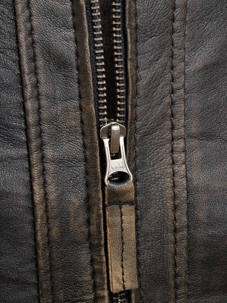 Men's Vintage Brown Leather Biker Jacket with Diamond Stitching
