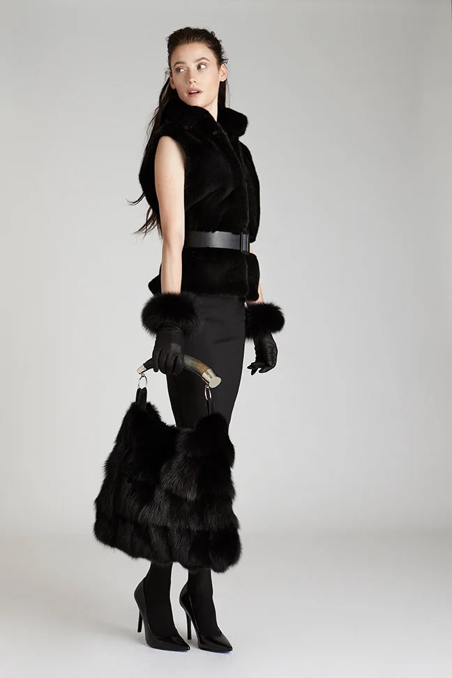 Austin Black Fox Fur Bag