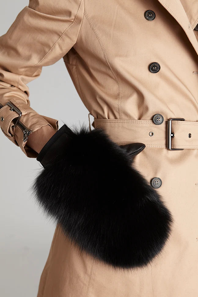 Black Fox Fur Mittens