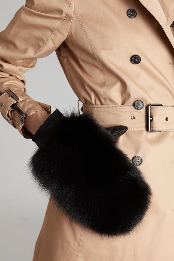 Black Fox Fur Mittens