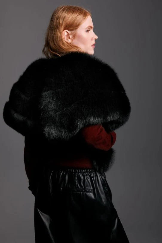 Mabel Black Fox Fur Shawl