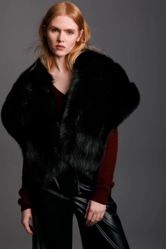 Mabel Black Fox Fur Shawl