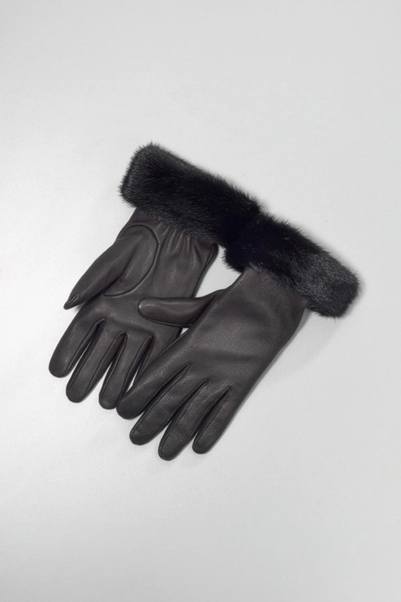 Black Mink Fur-Trimmed Gloves
