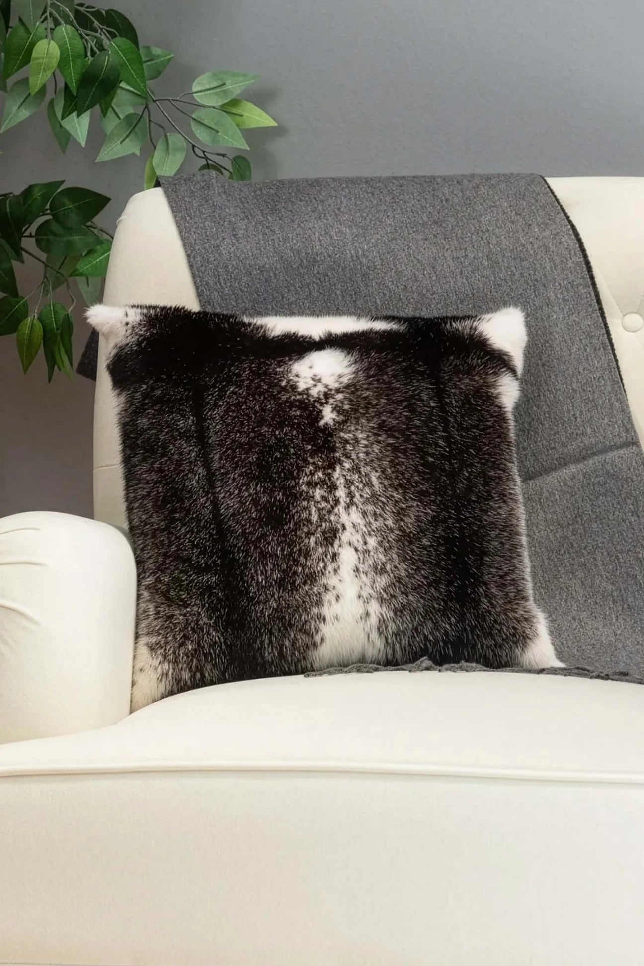 Black and White Cross Mink Fur Pillows