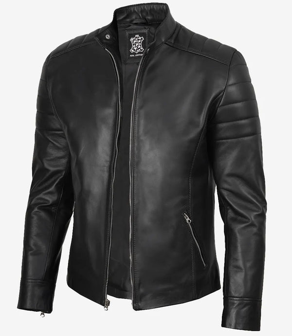 Men's Black Cafe Racer Lambskin Leather Jacket