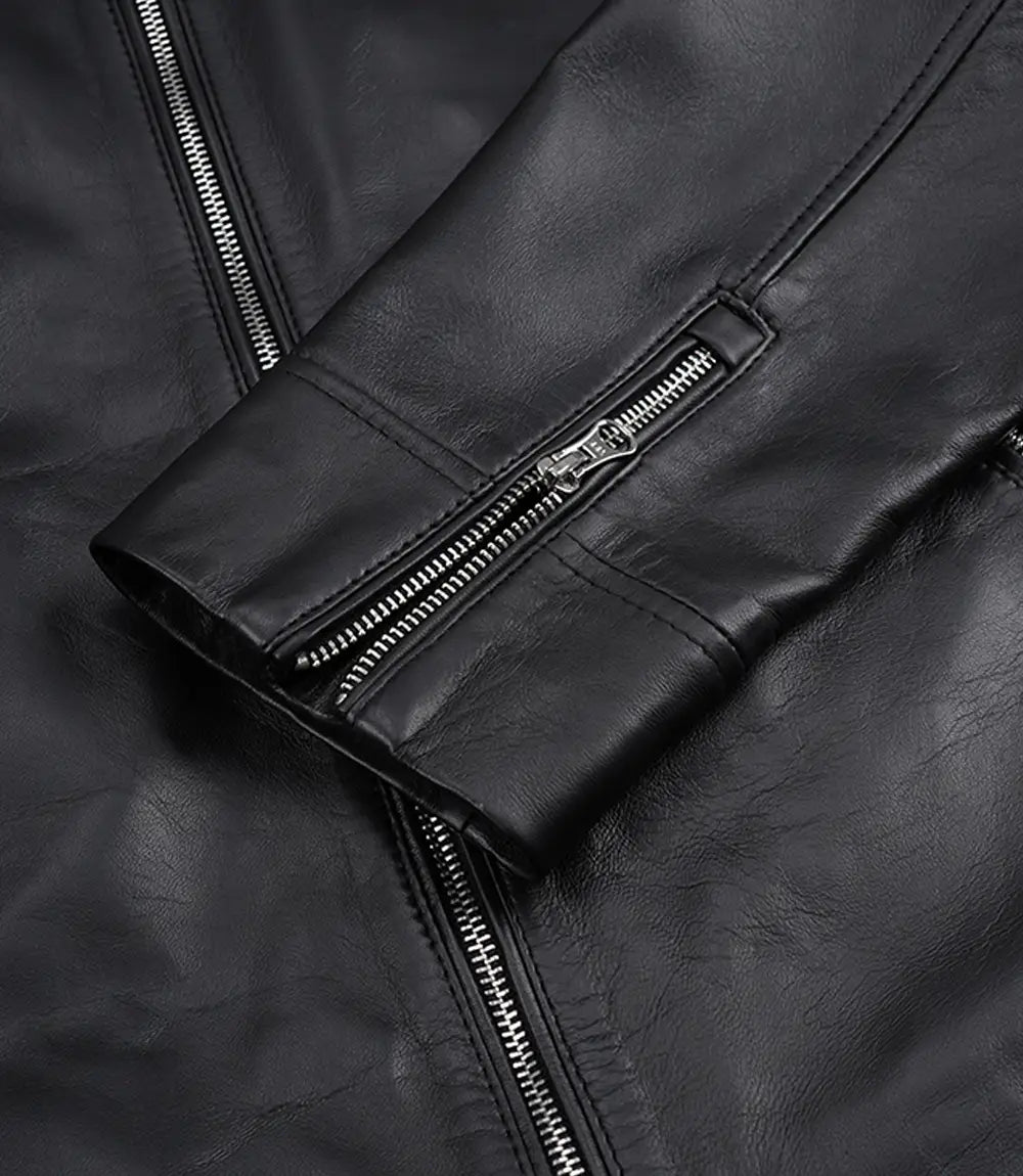 Men's Black Cafe Racer Lambskin Leather Jacket