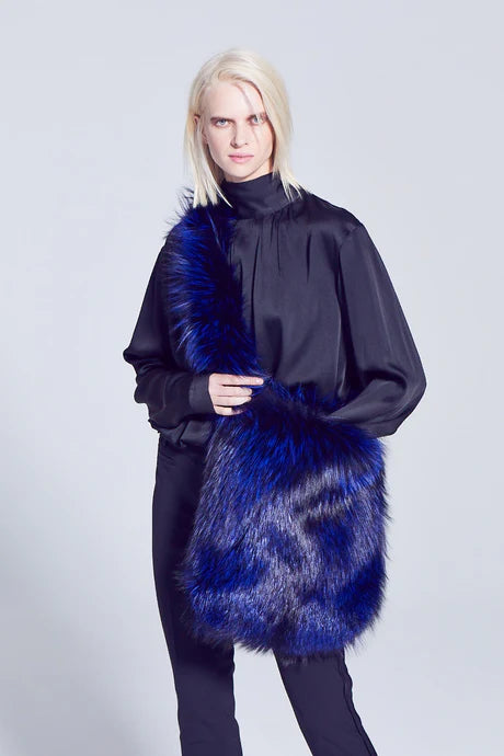 Cobalt Silver Fox Fur Sling Bag