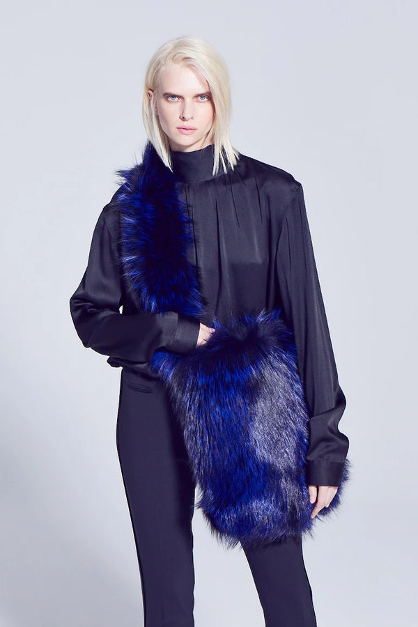 Cobalt Silver Fox Fur Sling Bag