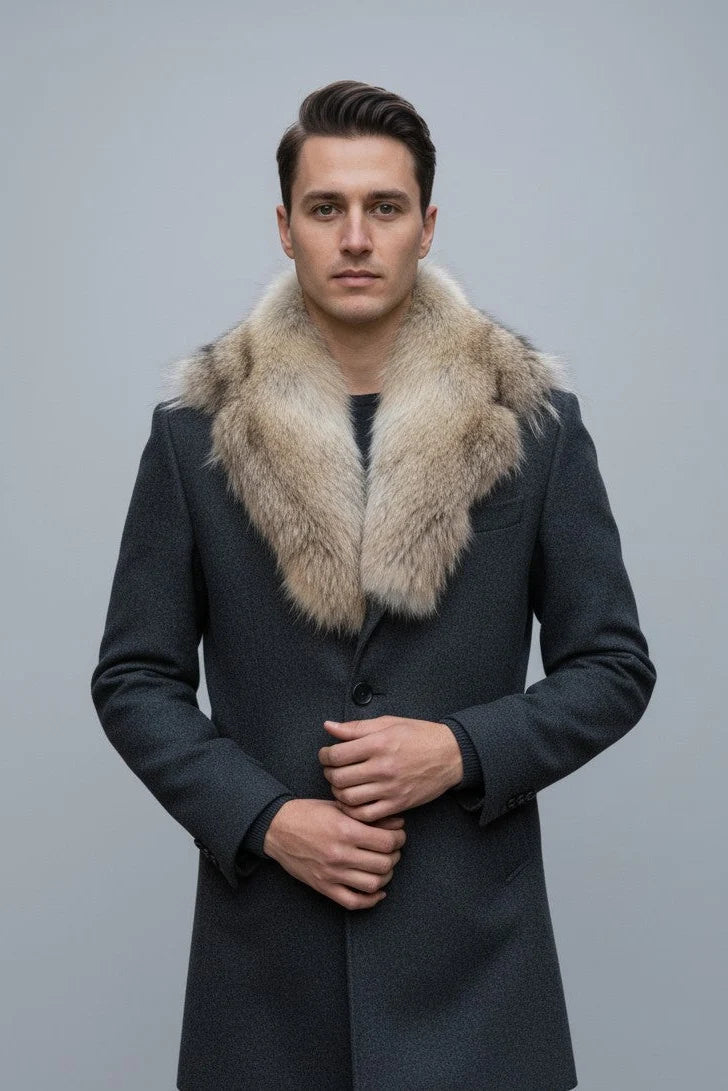 Men's Coyote Fur Notched Collar