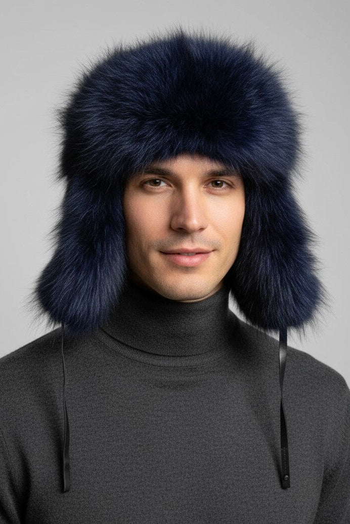 Cobalt Blue Dyed Raccoon Trooper Hat
