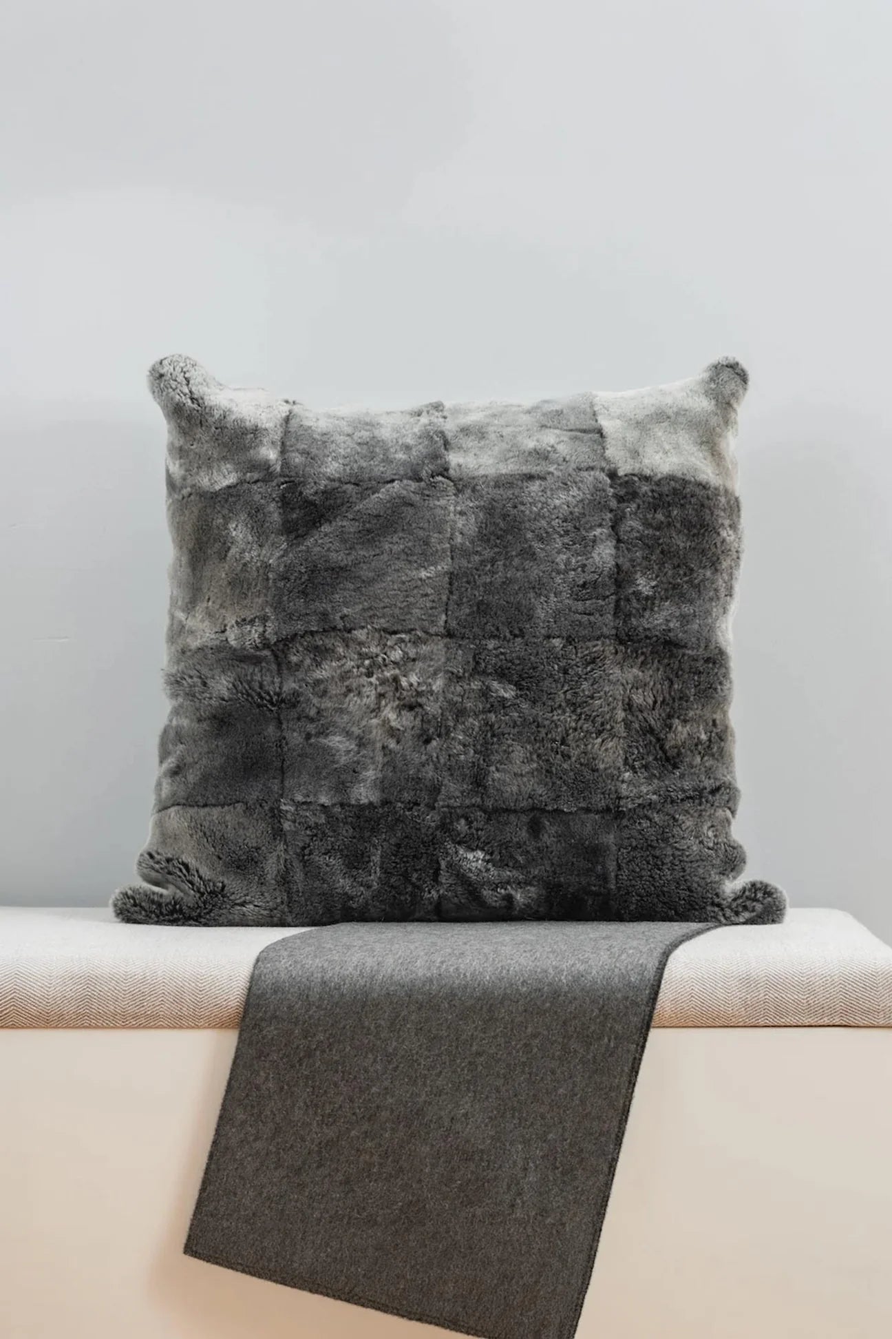 Grey Shearling Fur Pillow