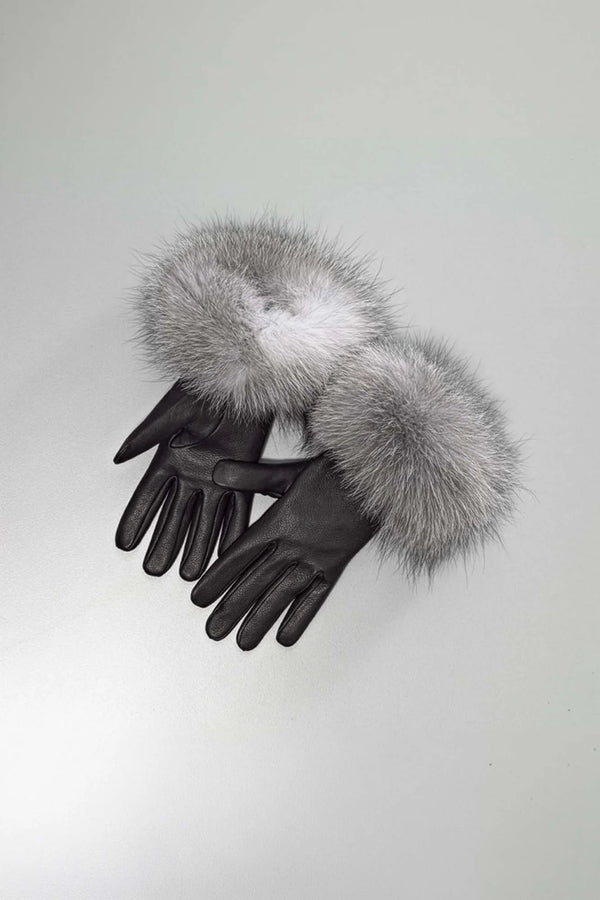 Indigo Fox Fur-Trimmed Gloves