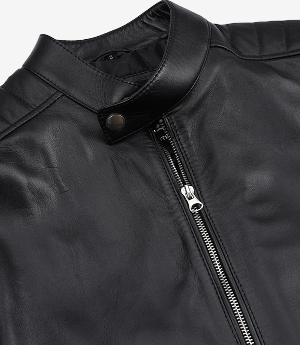 Men's Black Cafe Racer Lambskin Leather Jacket