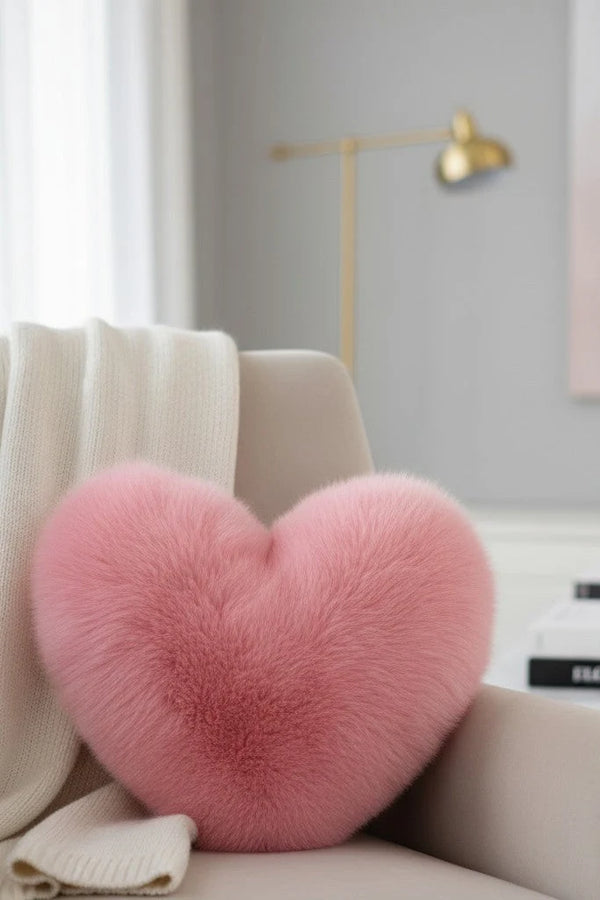 Pink Fox Fur Heart Pillow