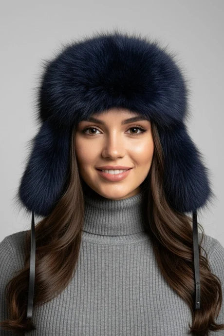 Cobalt Blue Dyed Raccoon Trooper Hat