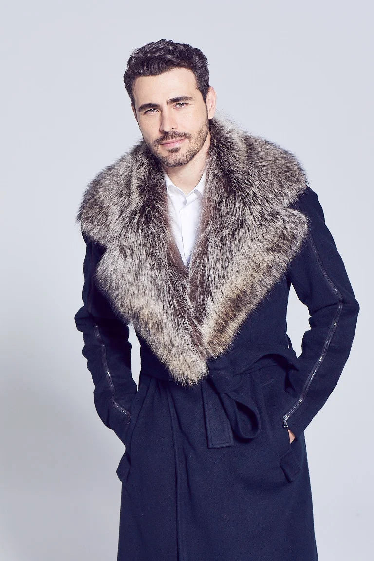Men's Raccoon Fur Notched Collar