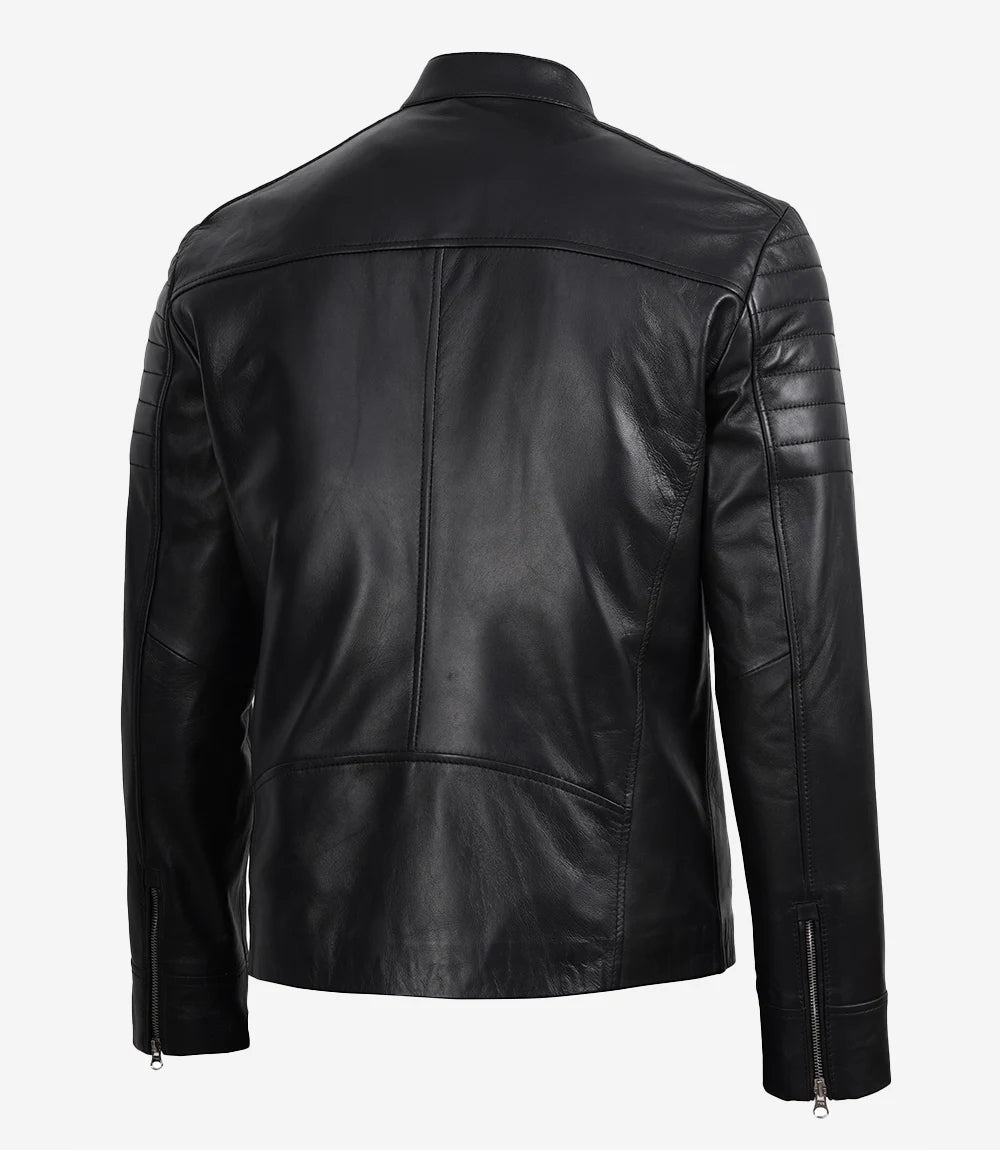 Men's Black Cafe Racer Lambskin Leather Jacket