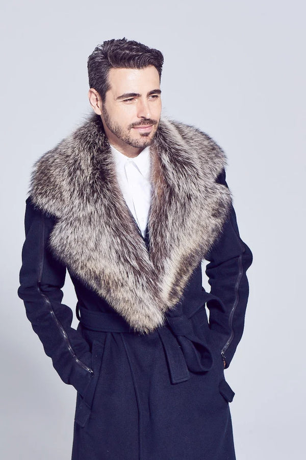 Men's Raccoon Fur Notched Collar