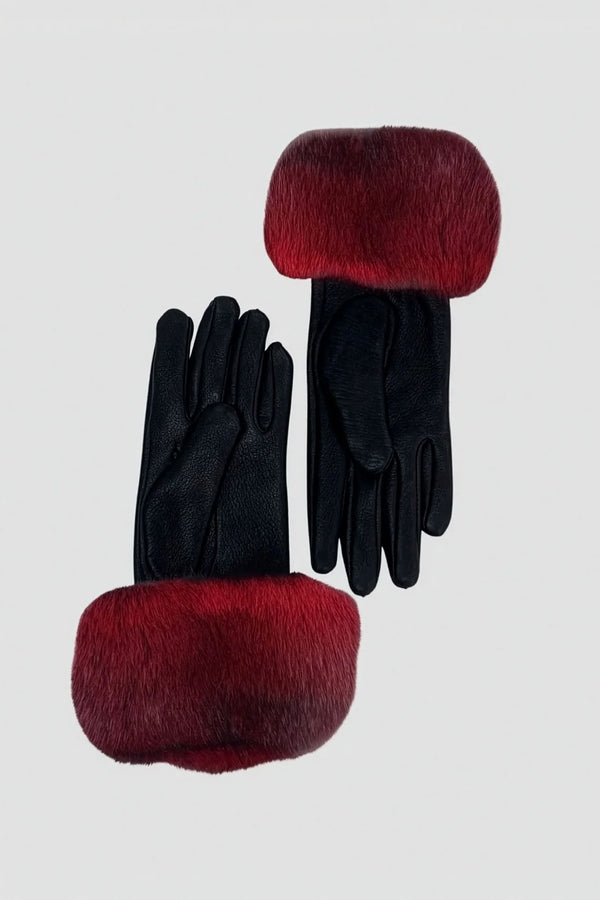 Dyed Red Chinchilla Fur-Trimmed Gloves