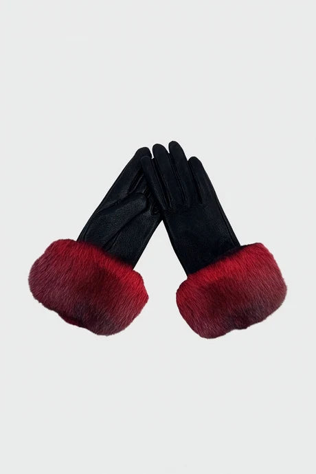 Dyed Red Chinchilla Fur-Trimmed Gloves