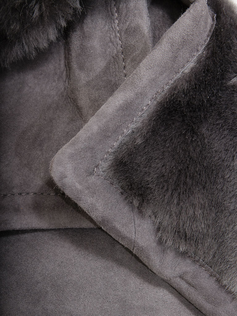 Men's Grey Sheepskin Shearling Trench Coat