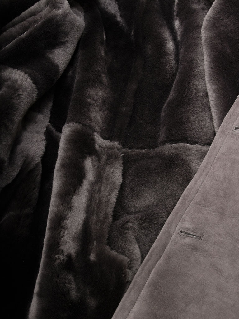 Men's Grey Sheepskin Shearling Trench Coat
