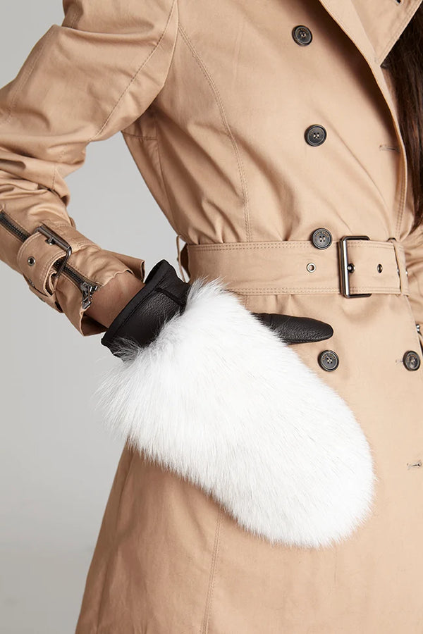 White Fox Fur Mittens