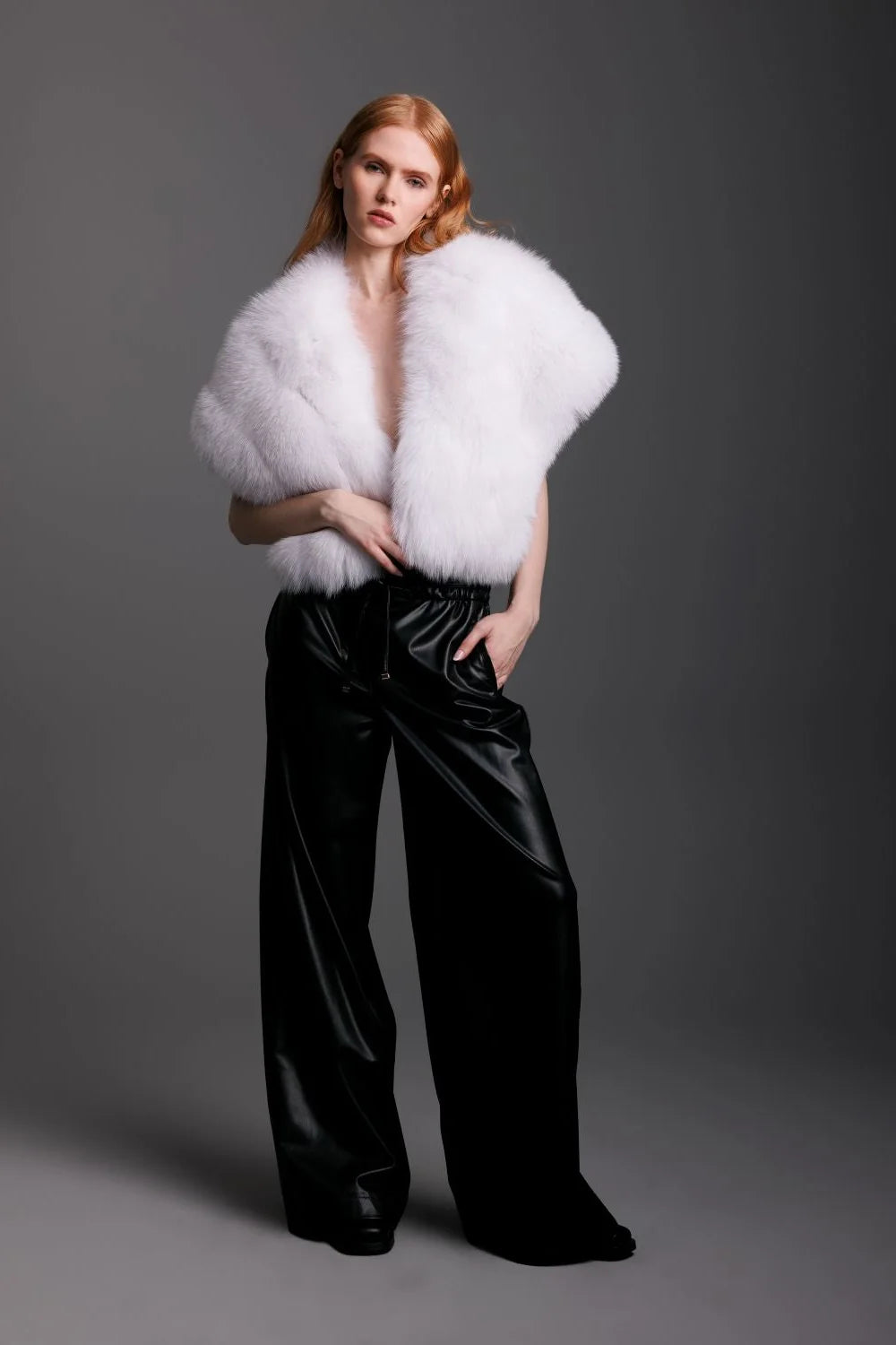 Mabel White Fox Fur Shawl